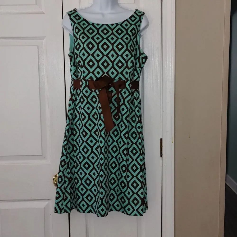 Kim Rogers sleeveless brown turquoise dress Sz 12